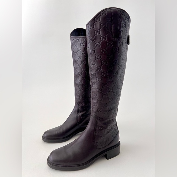 GUCCI | Brown Guccissima GG Logo Maud Leather Knee High Riding Boots EU 36.5 - Picture 4 of 12